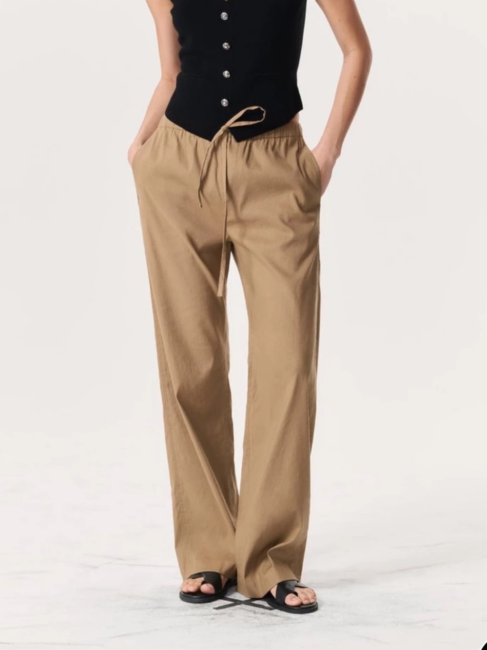 NWT RAG&BONE LOGAN LINEN BLEND BEACH PANTS MUTED BROWN SIZE MEDIUM TIE WAIST